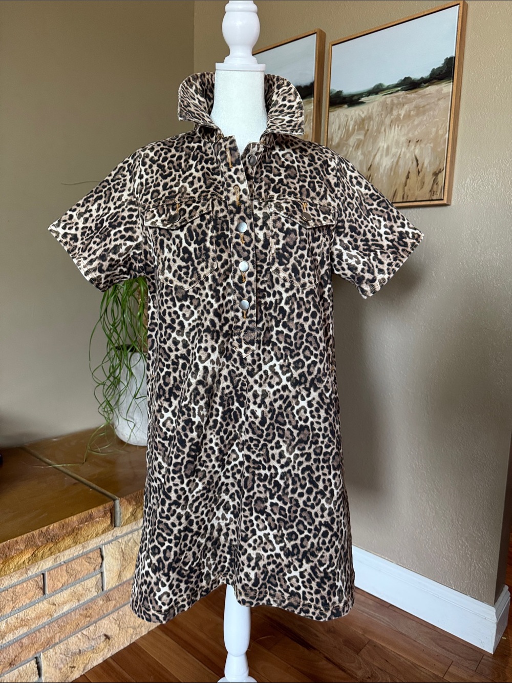 Leapard Print Short-Sleeve Dress - Brown, black & tan, size small- Loft
